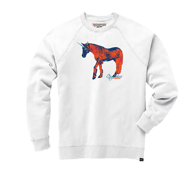 Stay Evocative Unicorn White Crewneck Sweatshirt